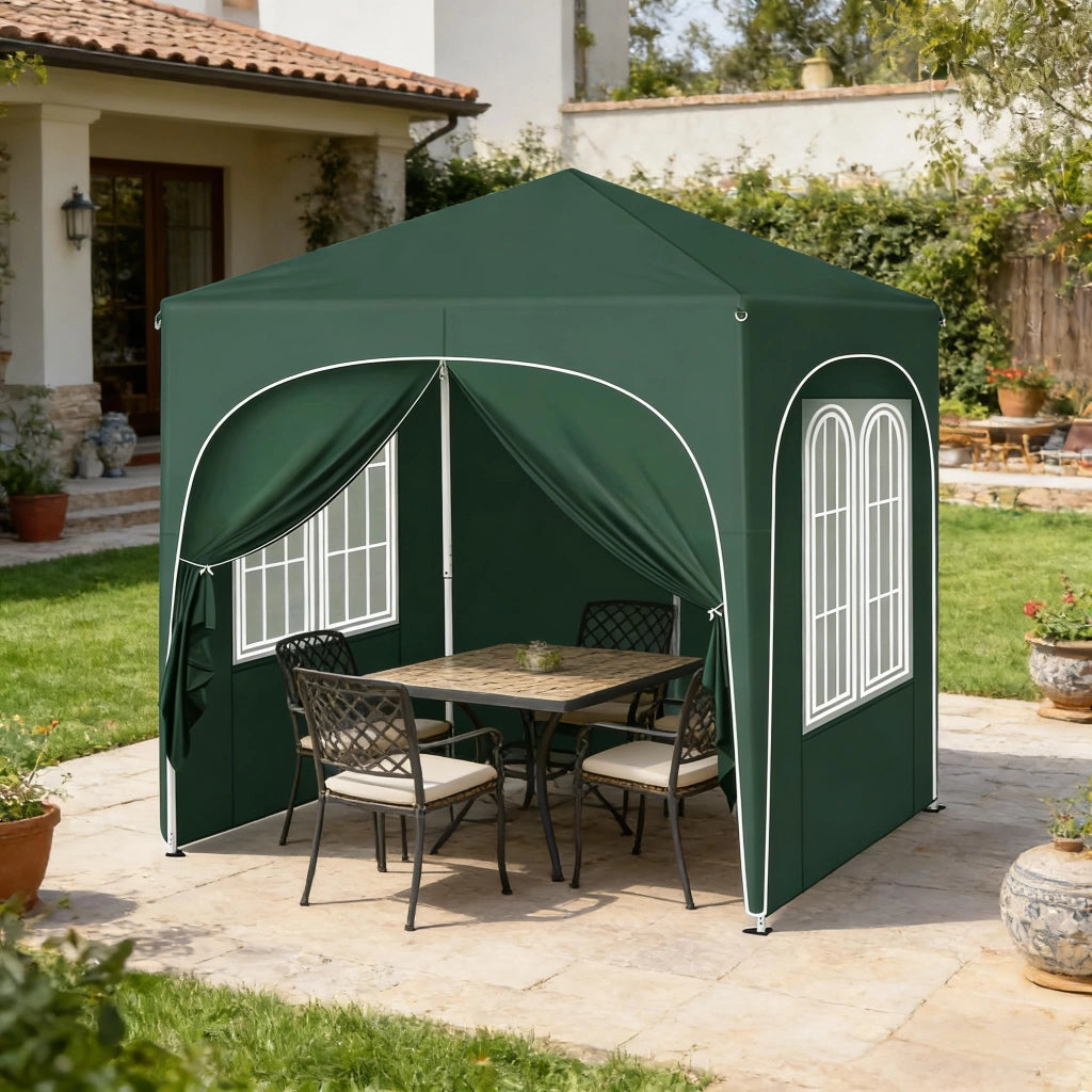 Gazebo pieghevole da giardino 2x2 m verde con 4 pareti laterali removibili e altezza regolabile