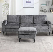 Divano 4 posti con pouf contenitore; rivestimento in chenille grigio; 196;5 cm