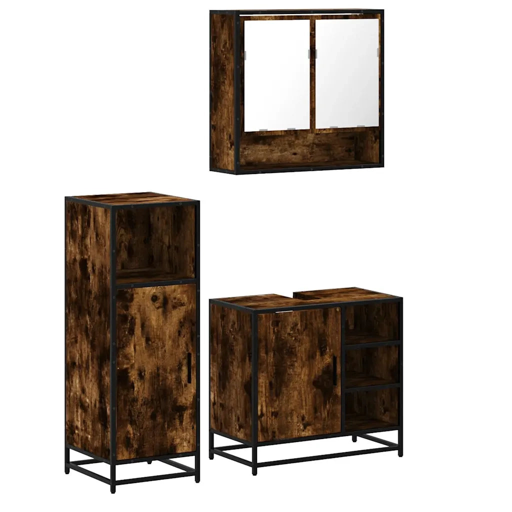 Set Mobili da Bagno 3 pz Rovere Fumo in Legno Multistrato 3300997