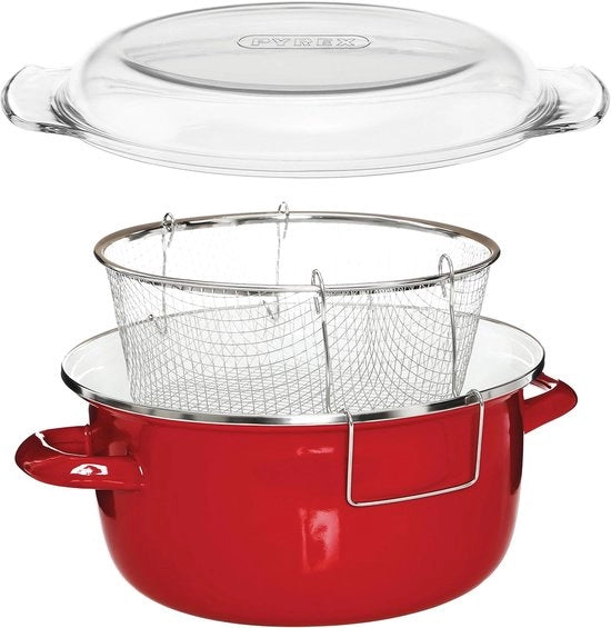 Pentola a Frittelle in Acciaio Inox - Coperchio in Vetro - Frittella a Gas - Dimensioni 16x33x27