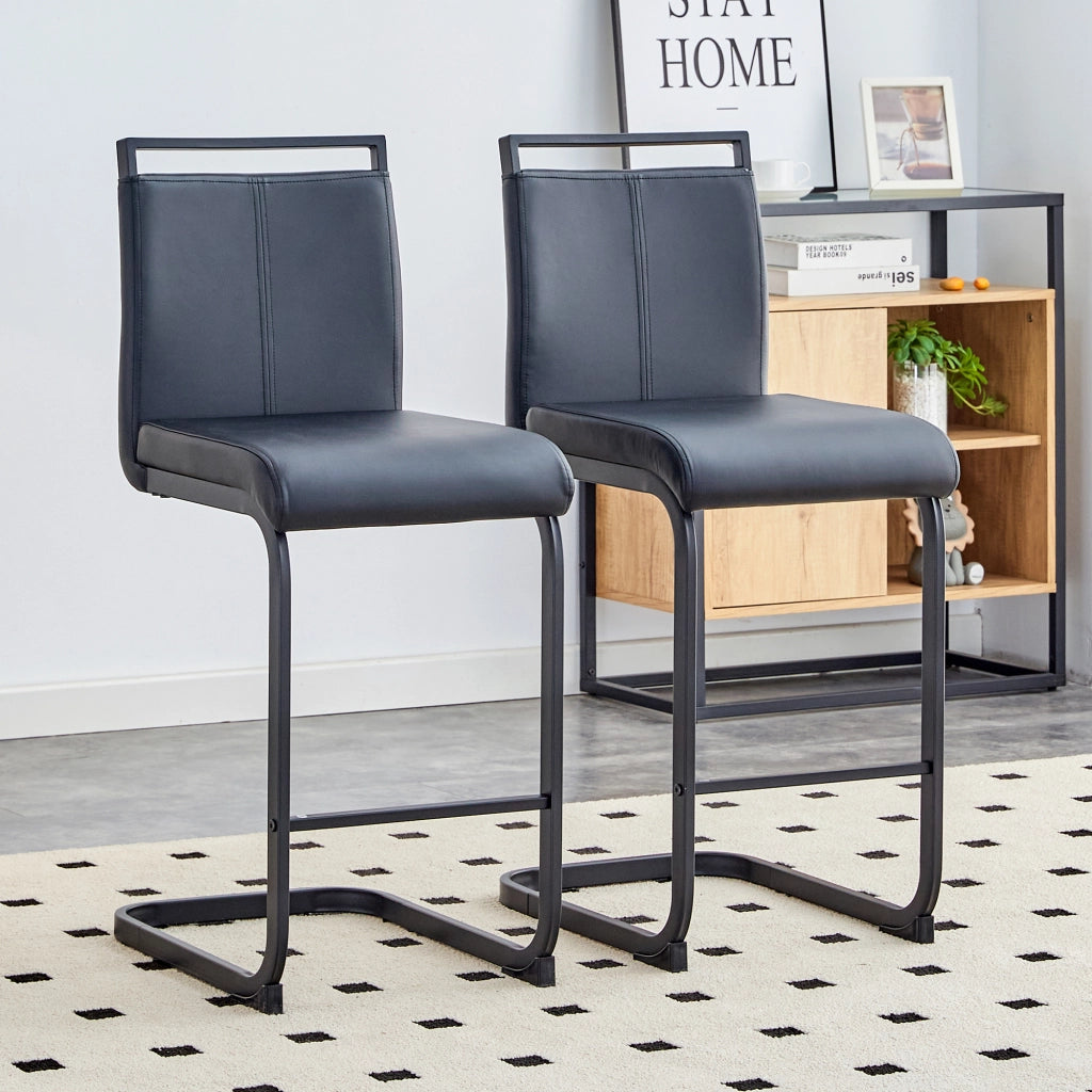 Set di 2 sgabelli da bar in PU nero con gambe in metallo nero, altezza totale 96,5 cm