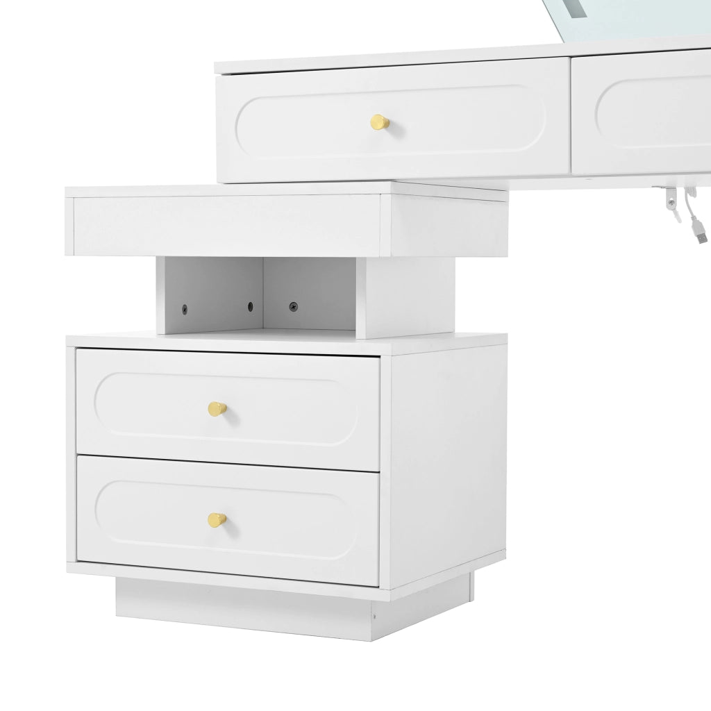 Tavolo Trucco con Specchio LED e Cassetti ¨C MINIMAL ¨C Bianco, 140x40x130 cm