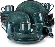 Servizio da 32 pezzi - 8 posti - Ceramica - Smalto reattivo verde - Incluso piatti da pranzo, piatti da dessert, piatti e tazze