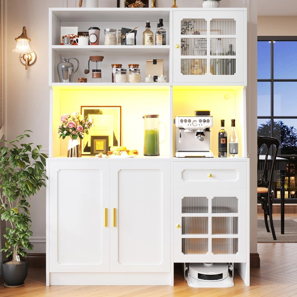 Mobile Cucina con Ante in Vetro e LED ¨C Xylo ¨C Bianco, 130x45x180 cm