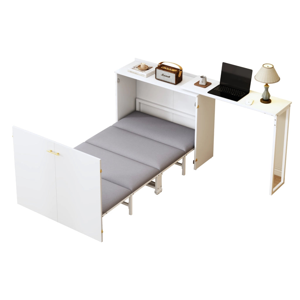 Letto pieghevole con scrivania materasso girevole e ruote risparmiante spazio ideale per camere da letto piccole ospiti e home office