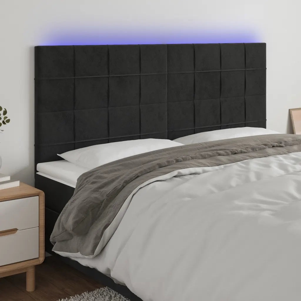 Testiera | Testata a LED Nera 200x5x118/128cm in Velluto