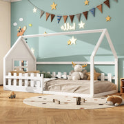 Letto per bambini 90x200 cm in pino e MDF, forma casetta, bianco