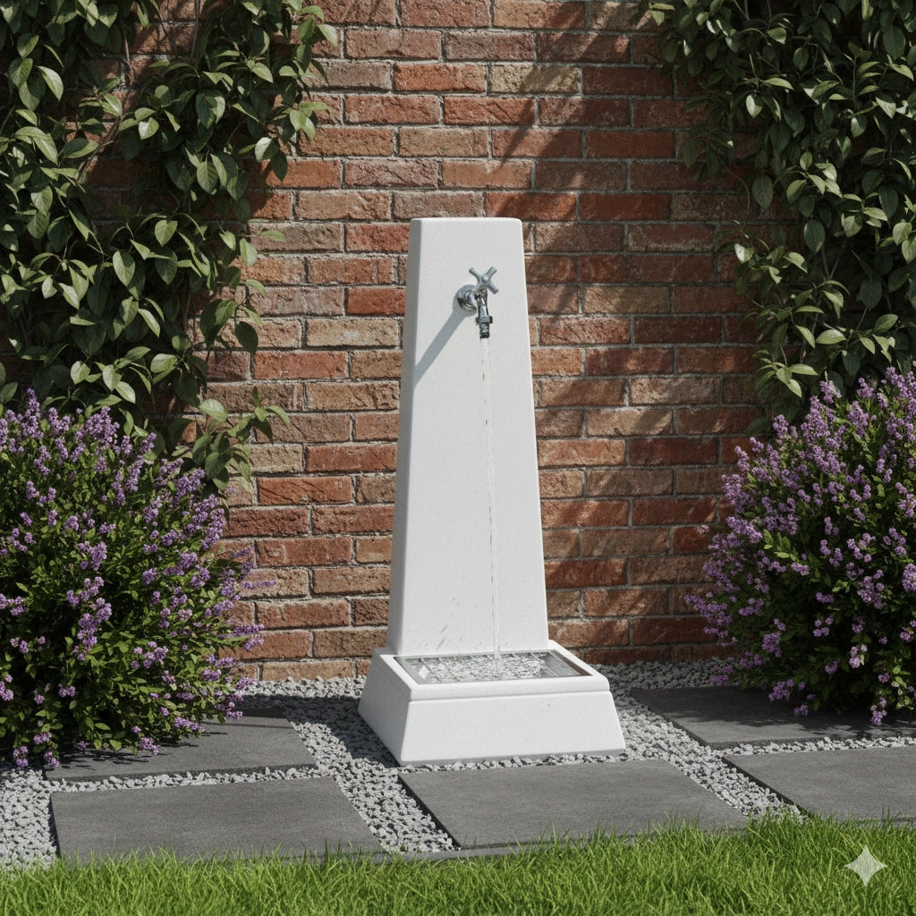 Fontana da Giardino Senza Rubinetto in Cemento Granulato di Marmo Oslo Bianco