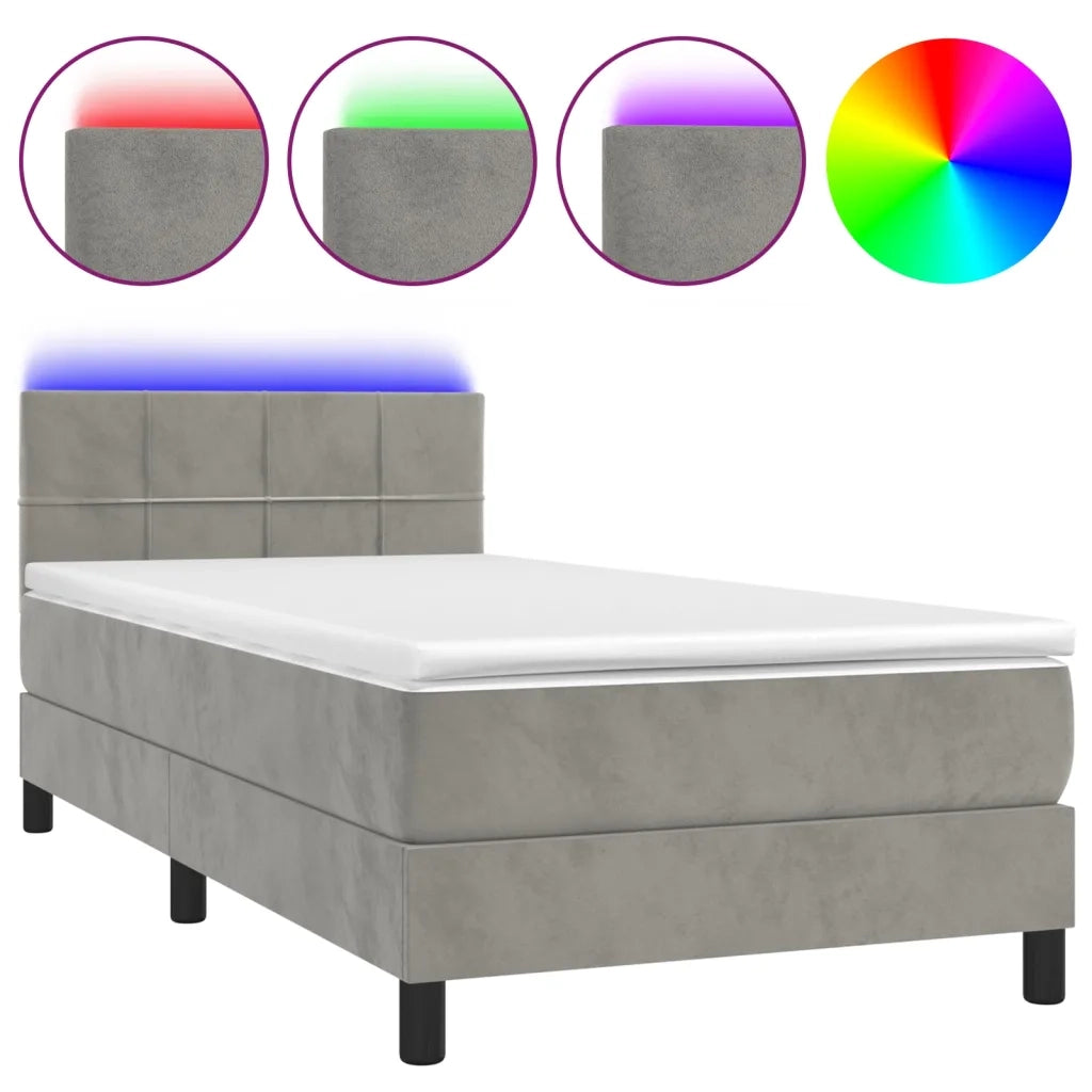 Letto a Molle con Materasso e LED Grigio Chiaro 80x200 cm Velluto