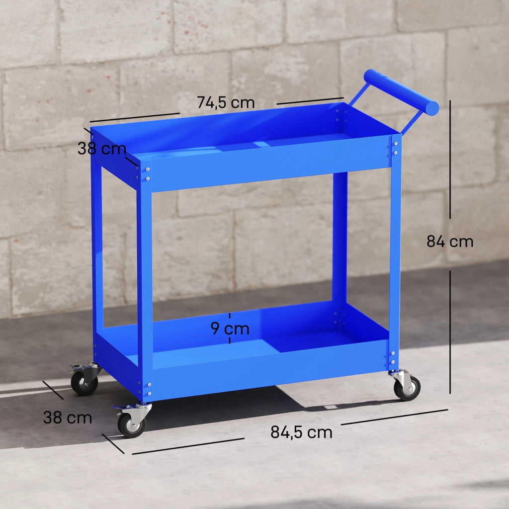 Carrello Porta Attrezzi 2 Ripiani ¨C Xylo ¨C Blu, 84,5x38x84cm