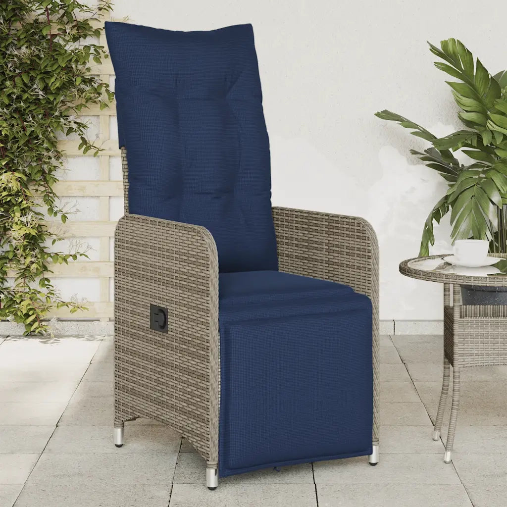 Sedia da Giardino | Sedie da Esterno reclinabile con cuscini grigia in polyrattan