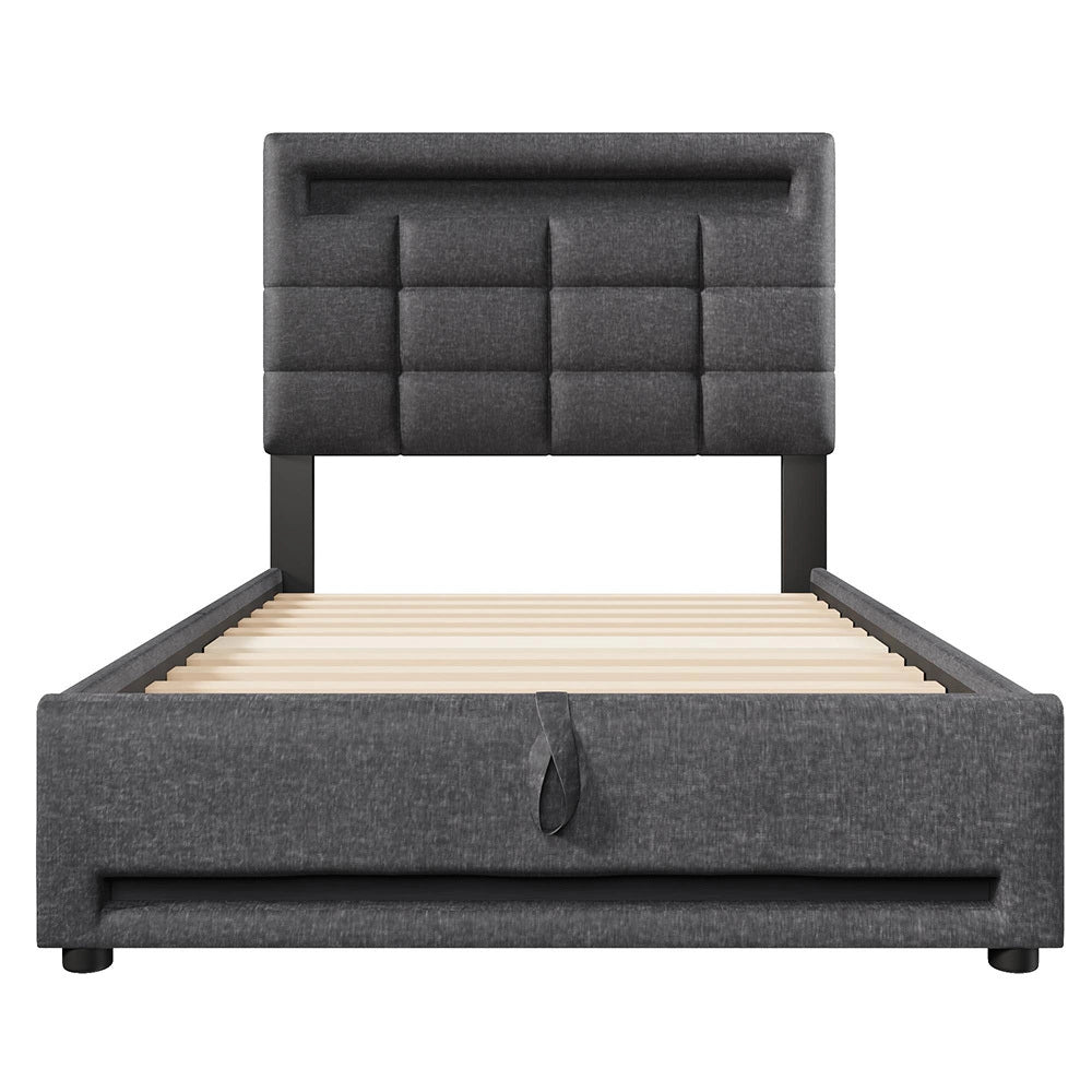 Letto imbottito - Xylo - 90x200 cm LED USB app comando grigio