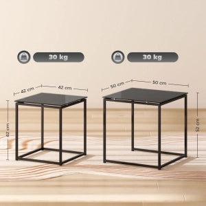 TAVOLINI DA SALOTTO Set da 2 pezzi 42/50 cm Vetro temperato Nero