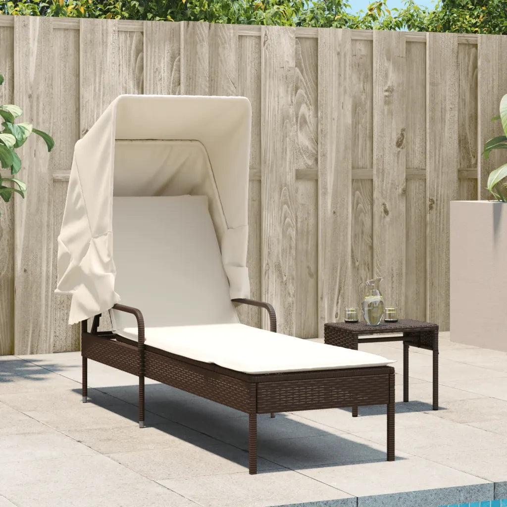 Lettino Prendisole | Sdraio da giardino | Lettino da sole con Baldacchino Marrone in Polyrattan