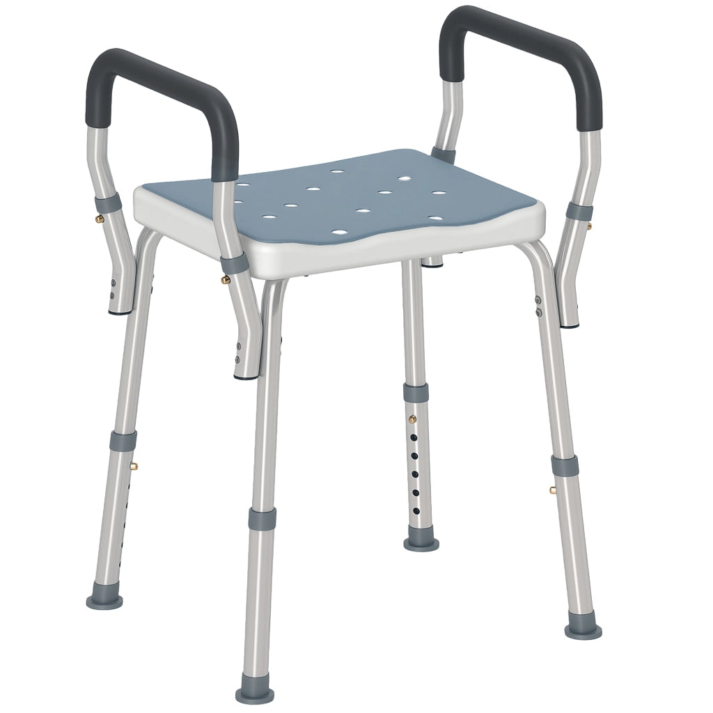 Sgabello Doccia Regolabile con Braccioli ¨C Xylo ¨C Alluminio HDPE EVA 52x45x57-69cm