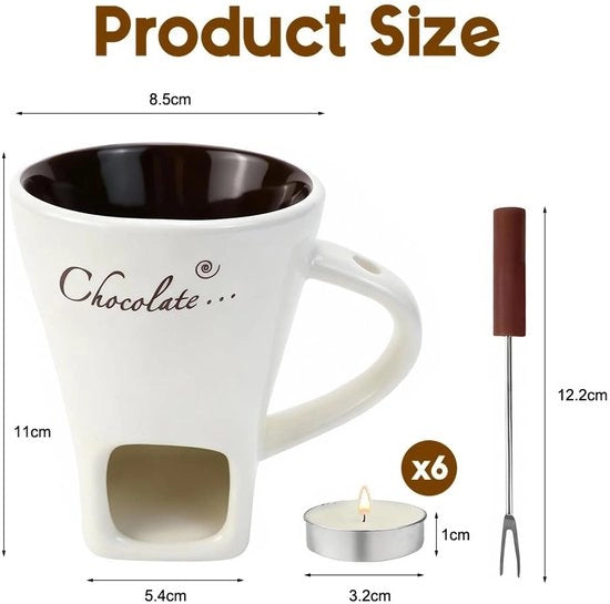 Fonduta di cioccolato Mok 200 ml - Ceramica - Forchetta - Luce alogena - Resistente al lavastoviglie - Deposito di calore - Bicchiere per fonduta