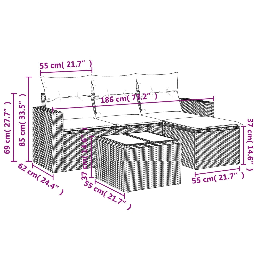 Set Divano da Giardino 5 pz con Cuscini Beige in Polyrattan 3218869