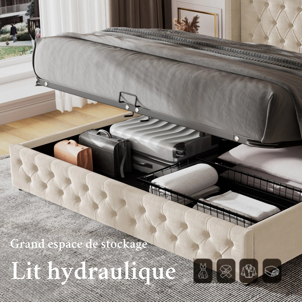 letto imbottito in velluto beige 140 x 190 cm