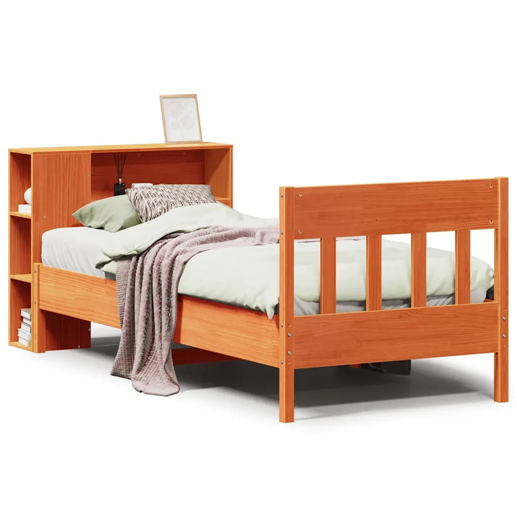 Letto Libreria senza Materasso Marrone Cera 100x200 cm in Pino 3323199
