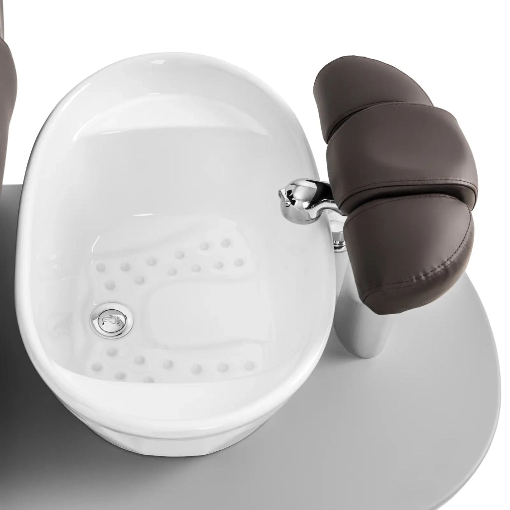 Poltrona pedicure elettrica con pediluvio e 3 funzioni di massaggio 120 watt 200 kg PVC marrone acciaio PU schiuma sintetica ceramica marrone 14_0008988