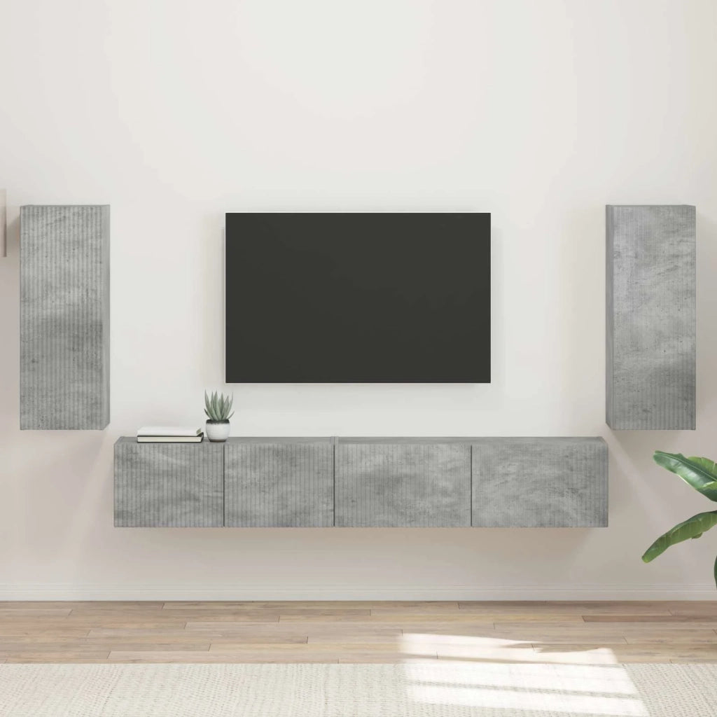 Set mobile TV 4 pz | Armadietto TV | Mobile Porta TV Grigio cemento Legno multistrato