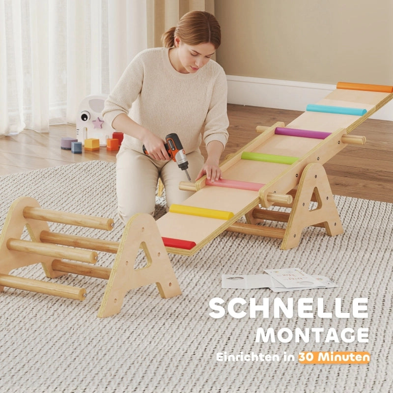 Altalena 2 in 1 per bambini, trave di equilibrio in legno, altalena a dondolo per giardino, tavola di equilibrio 133 x 38 x 24 cm