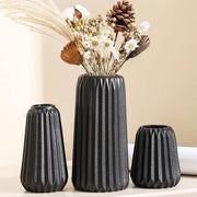 Set di 3 Vasi in Ceramica Matte Nera per Pampas e Fiori Secchi - Design Moderno Bohemien e Scandivano