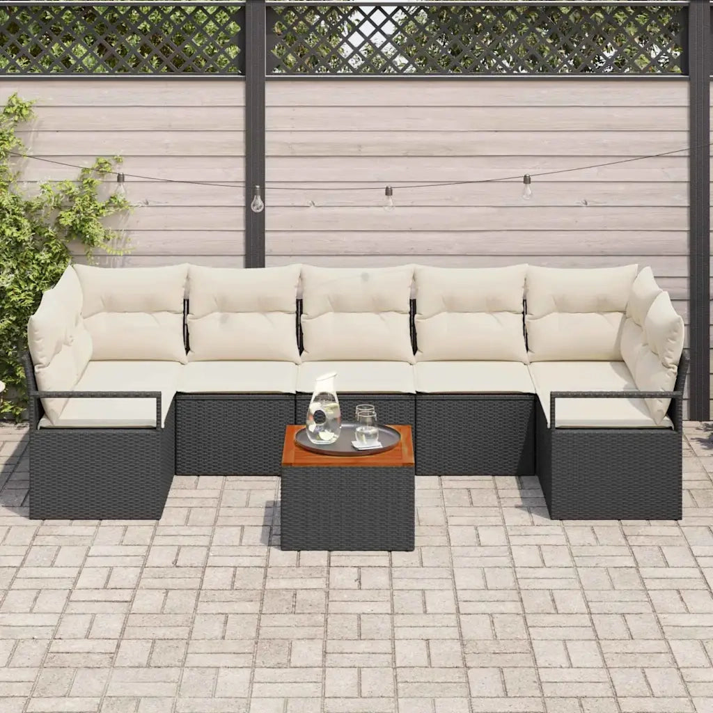 Set Divano da Giardino con cuscino 8 pcs Nero polyrattan