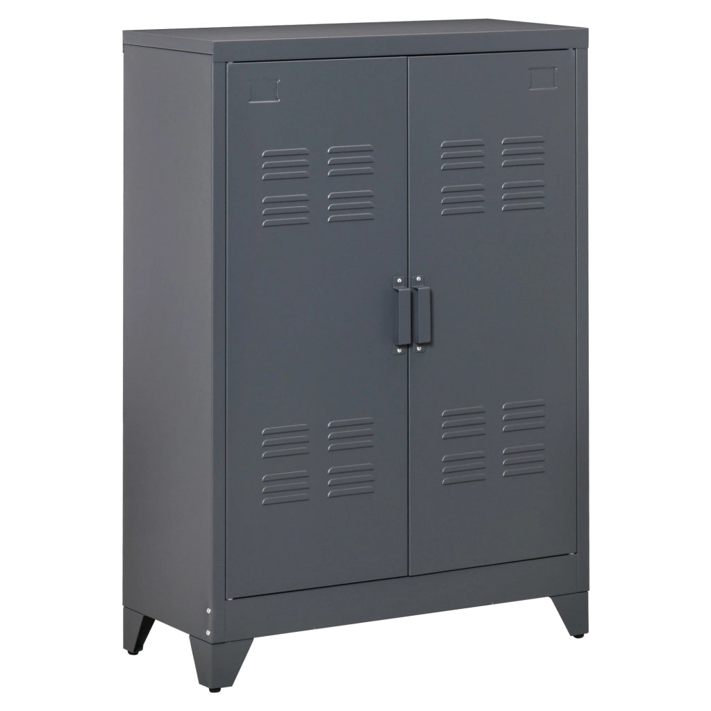 EasyComfort Mobiletto Multiuso 2 Ante Stile Industriale in Metallo per Casa e Garage, 75x33x110cm, Grigio
