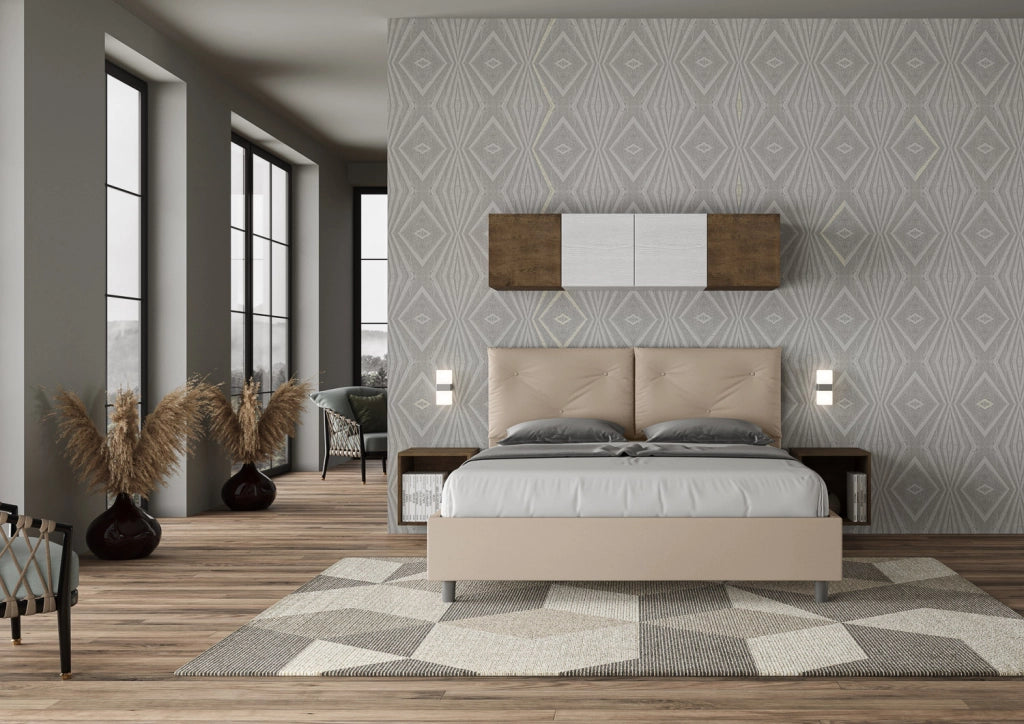 BS COM Letto matrimoniale senza rete imbottito 160x200 similpelle tortora