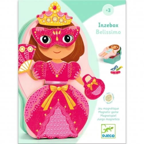 Inzebox Principesse,Gioco Magnetico con pezzi dilegno magnetica da attaccare sulla sagoma metallica,Djeco,Eta 3+