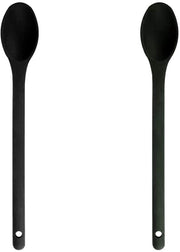Set di cucchiai in silicone con trattamento antiscivolo, 2 pezzi, BPA-free e certificato FDA, set di cucchiai termoresistenti per mescolare, scuotere e miscelare (nero)