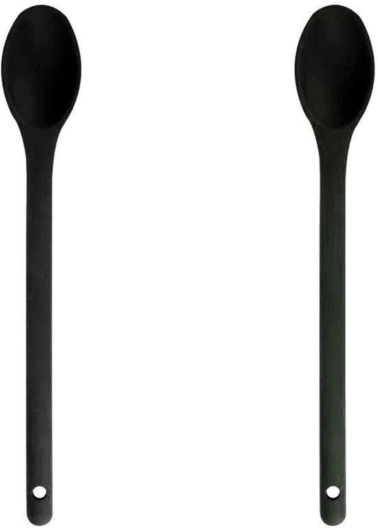 Set di cucchiai in silicone con trattamento antiscivolo, 2 pezzi, BPA-free e certificato FDA, set di cucchiai termoresistenti per mescolare, scuotere e miscelare (nero)