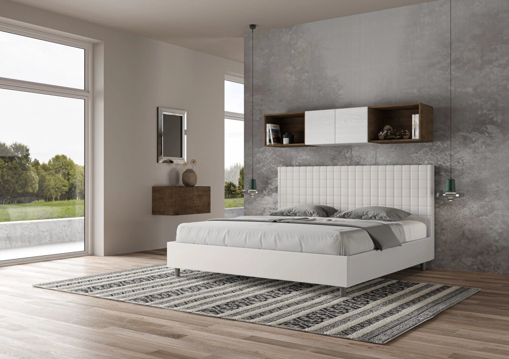 BS COM Letto matrimoniale king size con rete imbottito 200x200 similpelle bianco