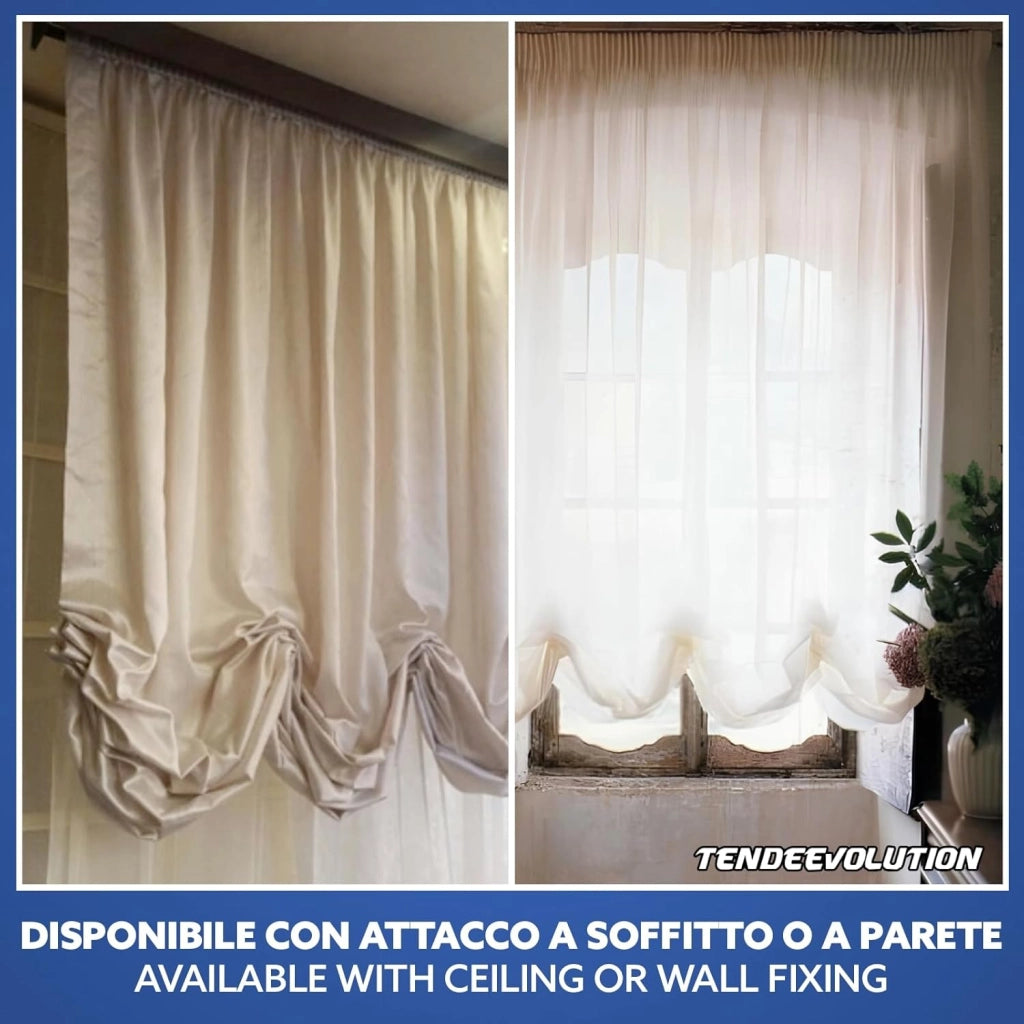 Bastone Tenda a Pacchetto Con Doppio Movimento, Binario Con Apertura Centrale a 10 Calate Lunghezza 260 CM Comando a sinistra