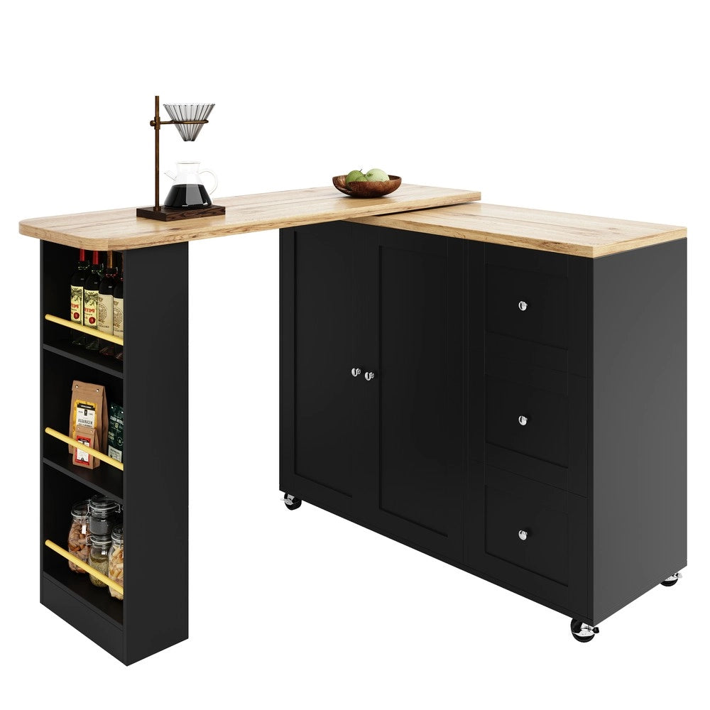 Tavolino Multifunzione Girevole con Cassetti e Ruote ¨C Xylo ¨C Nero, 39x106 cm