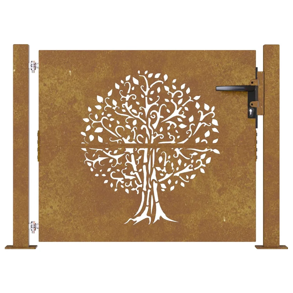 Cancello da giardino 100x100 cm in acciaio Corten con design ad albero 153215