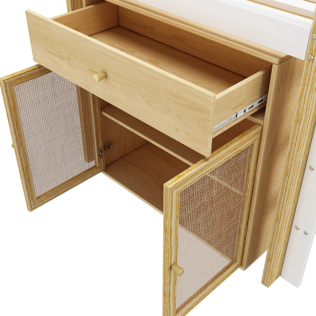 DESMIU Letto a Soppalco Singolo con 2 Armadi Contenitore e Scala, 90 × 200 cm, senza materasso, Naturale e Bianco
