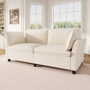 Sofa 2 posti in Chenille Beige, design moderno, 2 cuscini bracciolo, montaggio semplice