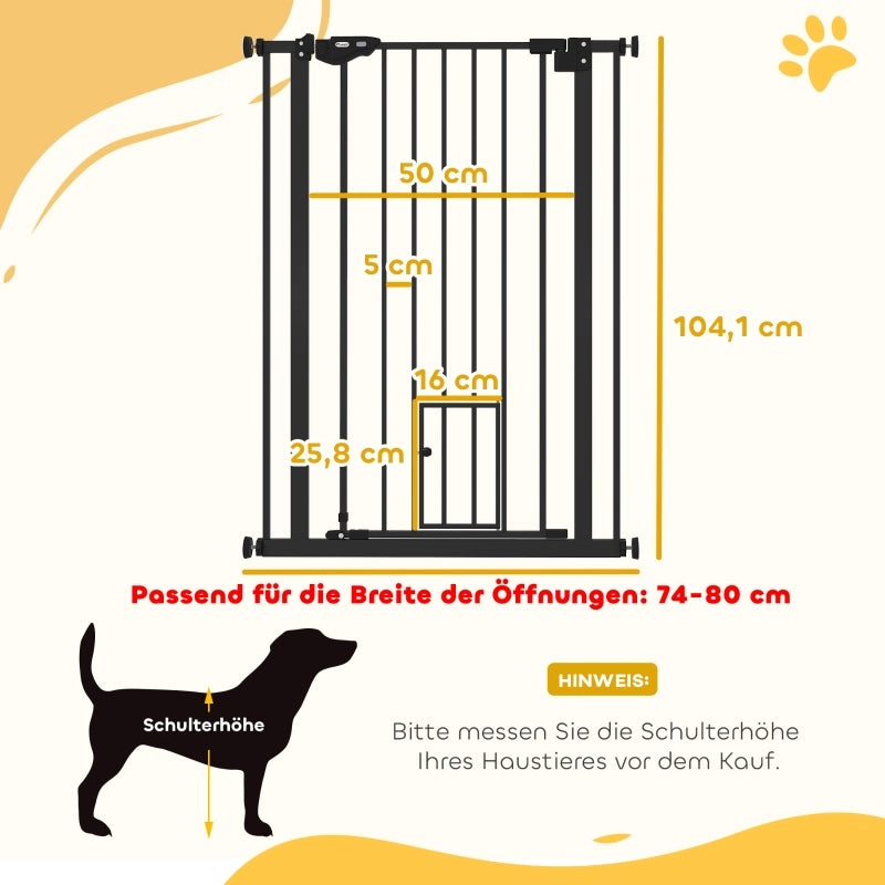 Cancello per cani, doppio meccanismo di chiusura, porta a chiusura automatica, altezza 104 cm, acciaio, nero
