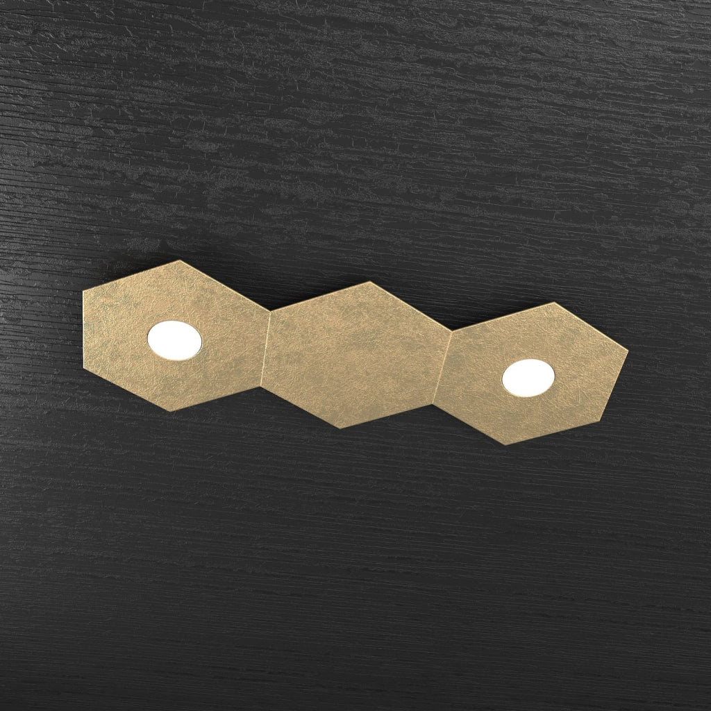 HEXAGON APPLIQUE-PLAFONIERA 2 LUCI + 1 DECORATIVO FOGLIA ORO 1142-2L1D-FO