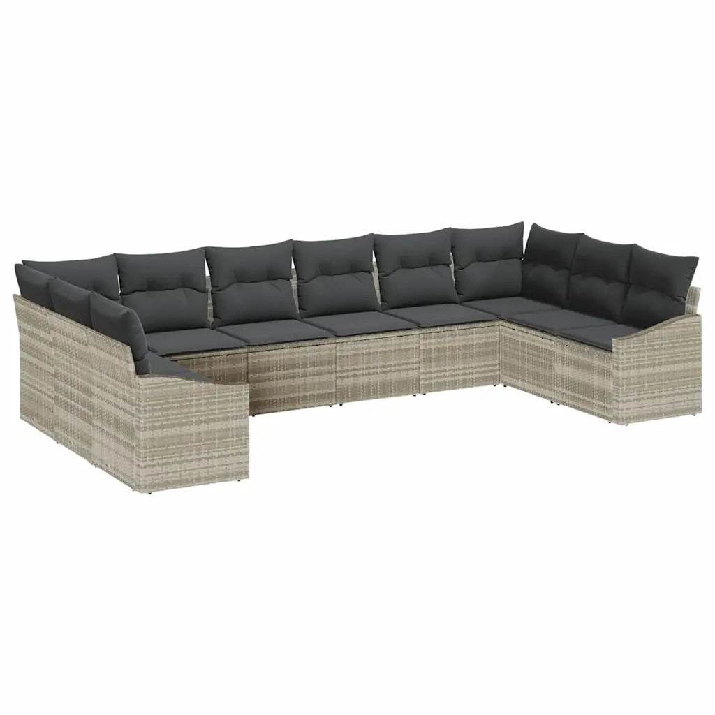 Set Divano da Giardino 10 pcs Grigio chiaro polyrattan