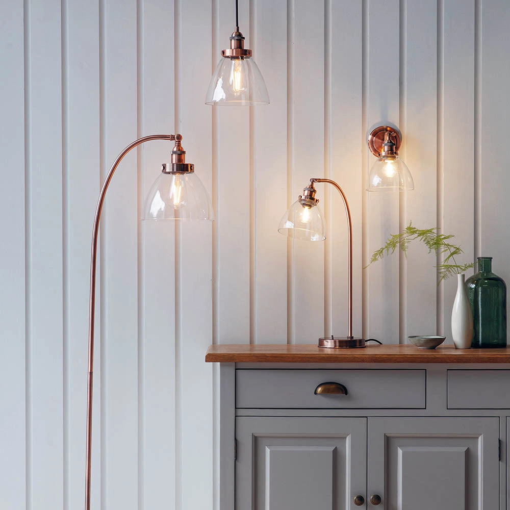 Applique retro Hansen rame anticato con interruttore E14