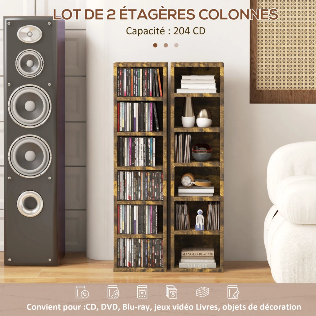 Libreria a colonna in legno ¨C Xylo ¨C 2 pezzi 12 scomparti marrone 21x22,5x88,5 cm