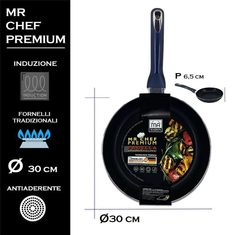 MA MAISON MR CHEF PREMIUM PADELLA CM.30 ANTIADERENTE IN ALLUMINIO CUCINA TRADIZIONALE E INDUZIONE