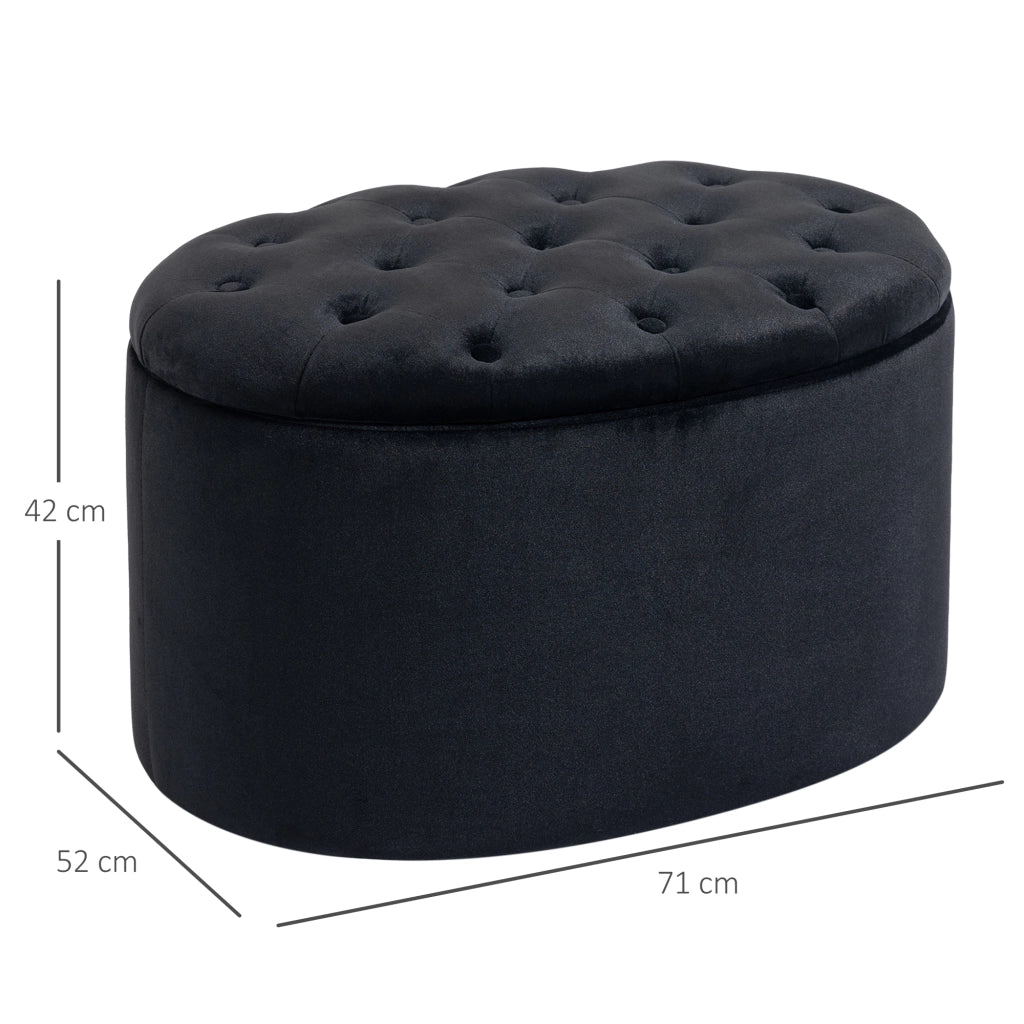 Pouf contenitore, Panca imbottita, Forma ovale, Poliestere, Nero