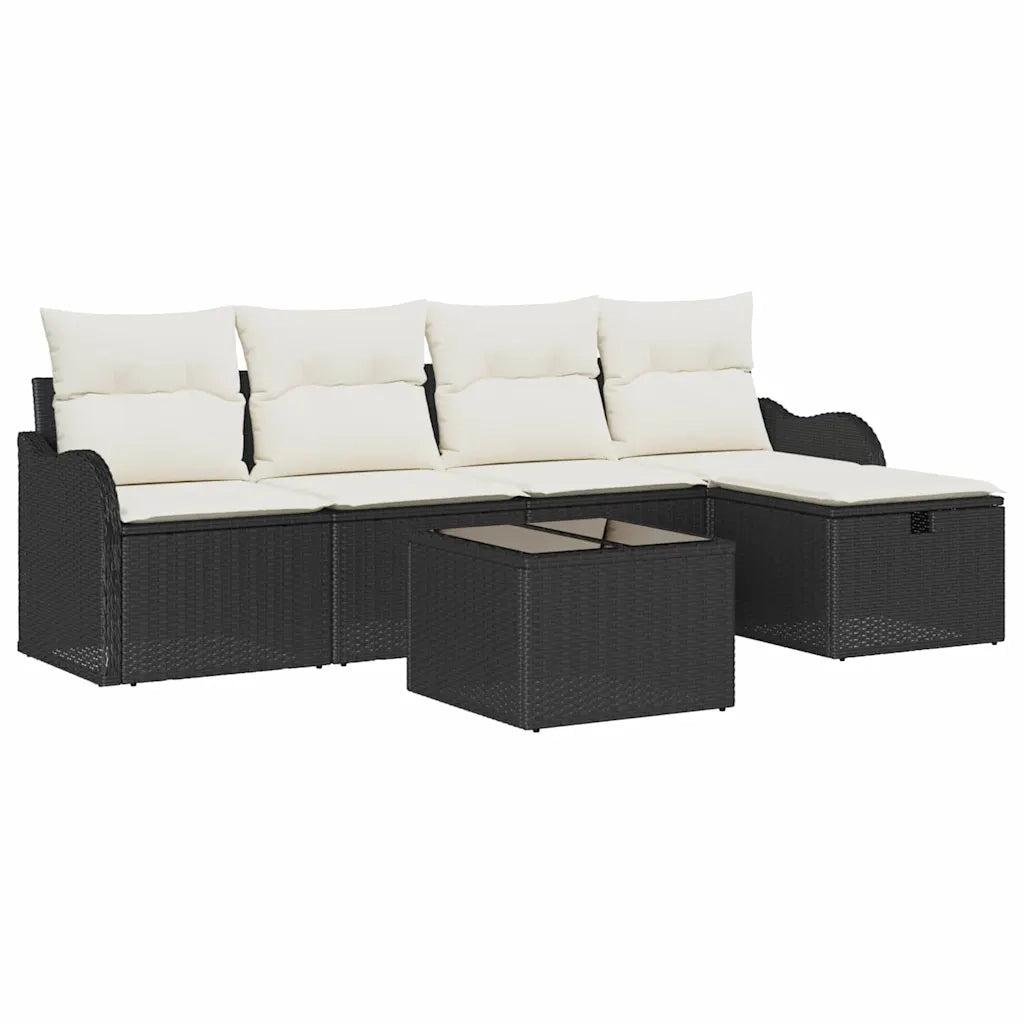 Set Divano da Giardino 6 pcs Nero e Crema polyrattan