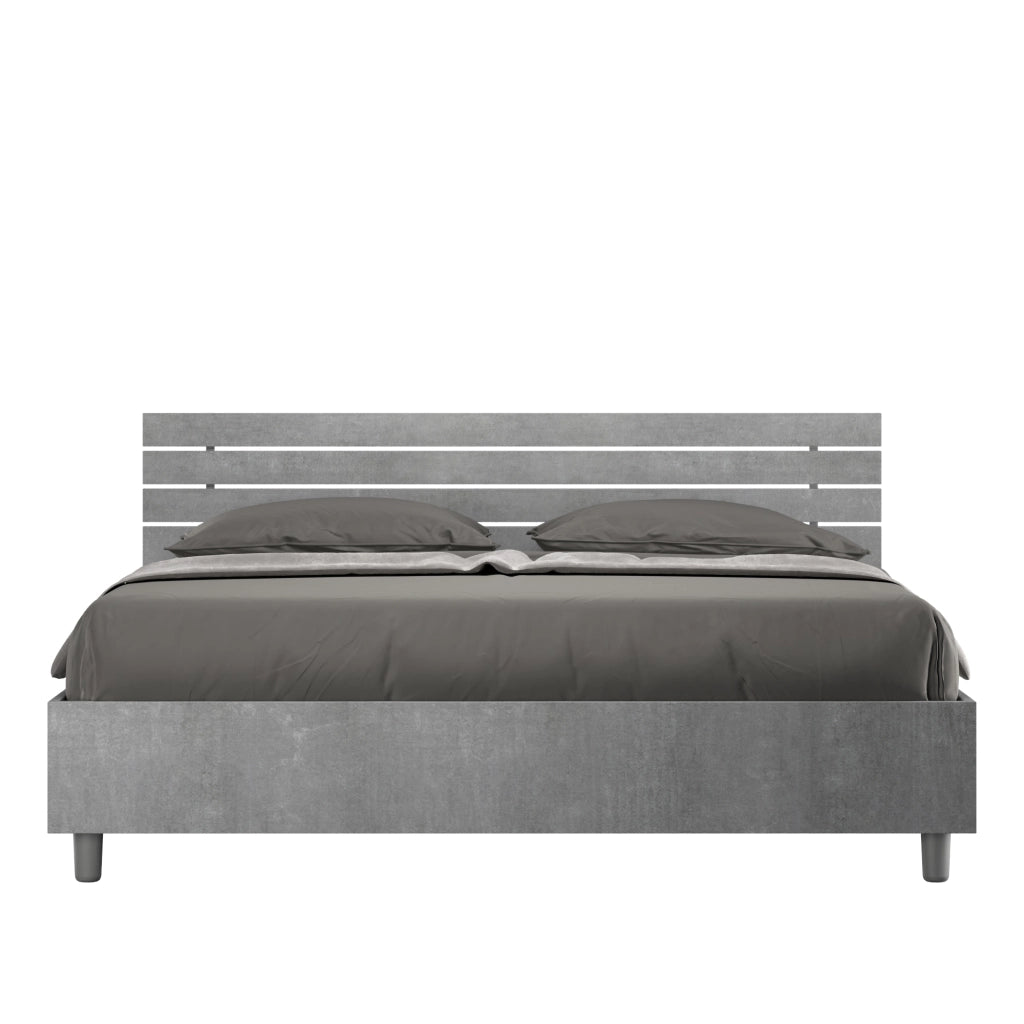 BS COM Letto matrimoniale contenitore 160x200 testata inclinata con doghe cemento