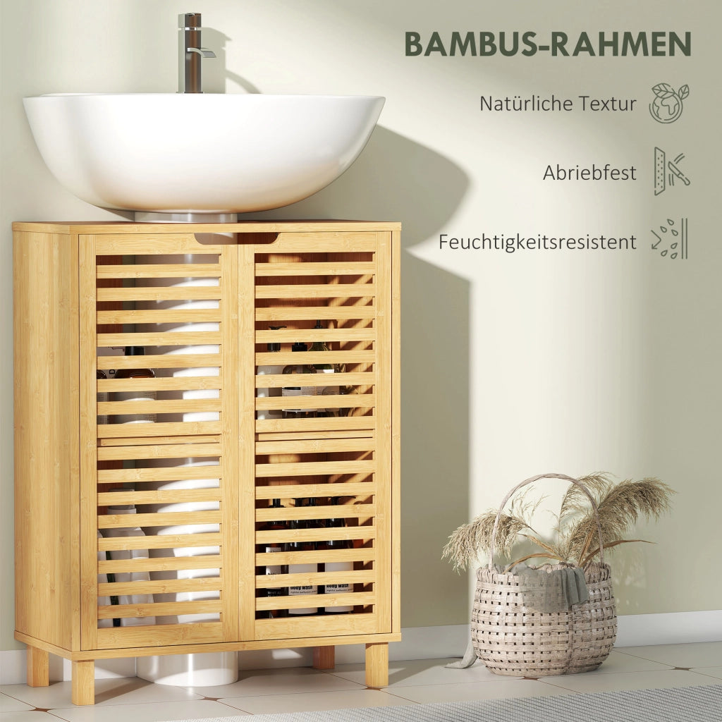 Mobile da Bagno con Ante a Lamelle ¨C Zephmum ¨C Legno di Bamb¨´ Naturale