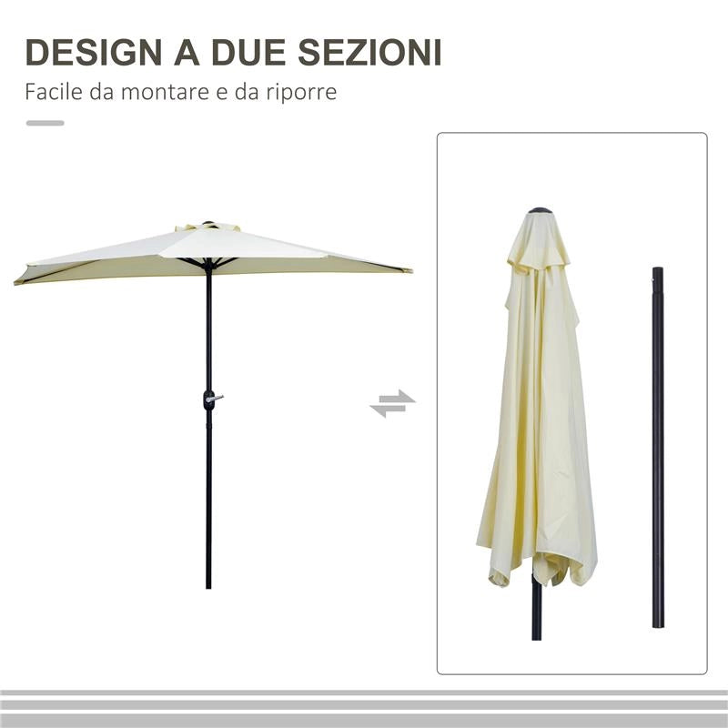 OMBRELLONE DA TERRAZZA A MEZZALUNA CON APERTURA A MANOVELLA E PALO A 2 SEZIONI 2.6X135 M BEIGE